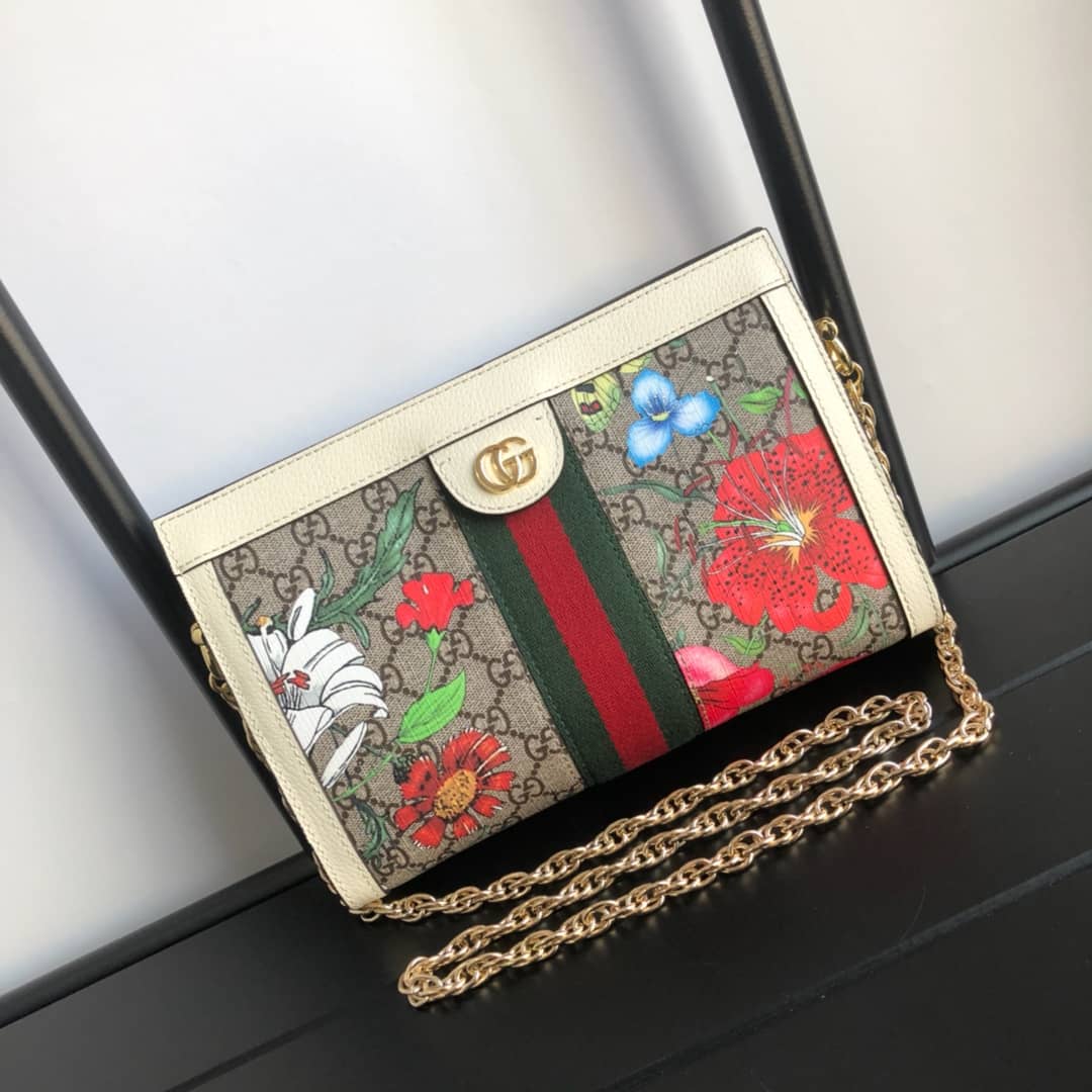 Gucci Ophidia Flora GG Small Supreme Canvas Shoulder Bag Replica White 503877 - DEEPREPS
