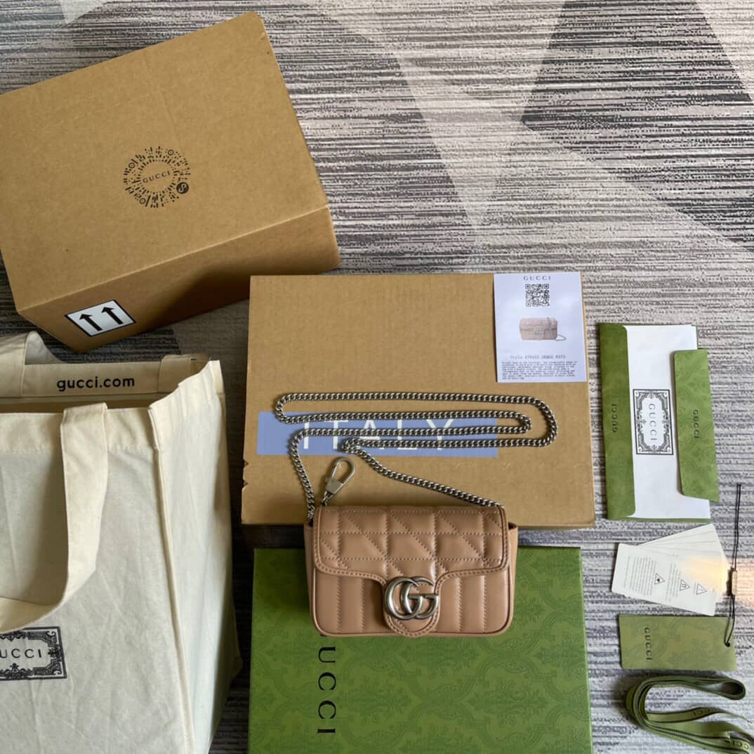 Gucci GG Marmont Matelasse Leather Mini Shoulder Bag Replica Apricot 476433 - DEEPREPS