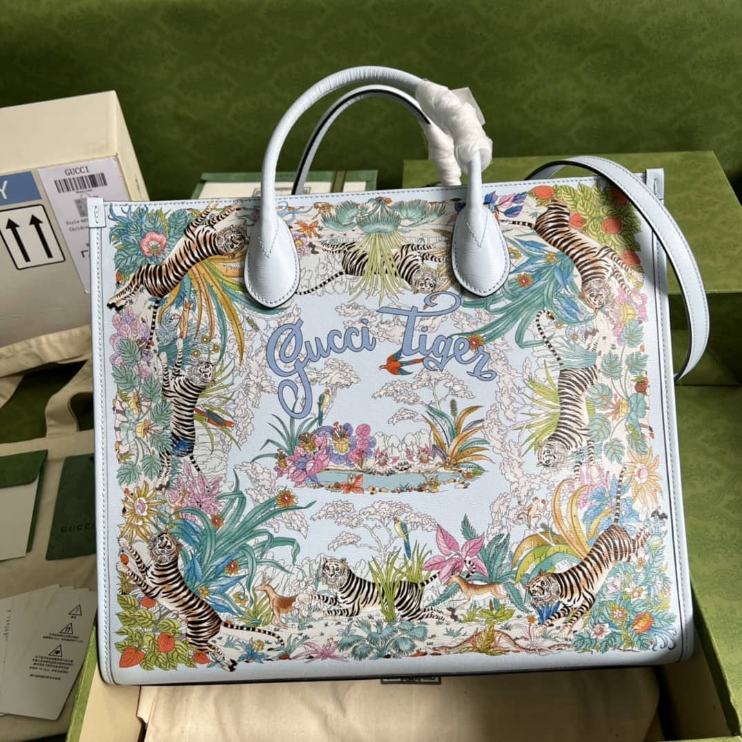 Gucci Tiger Medium Tote Bag Light Blue 687827 Replica - DEEPREPS