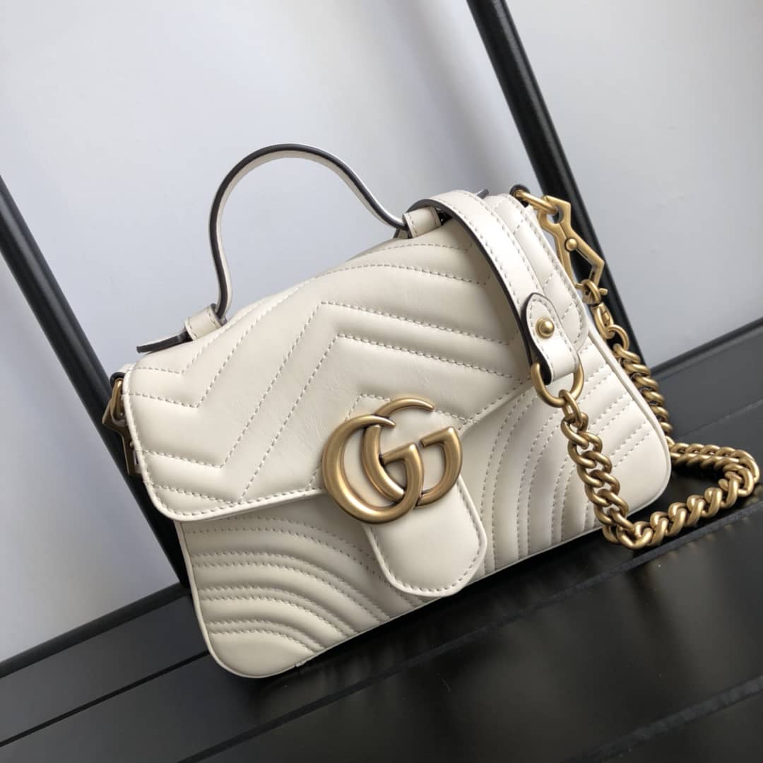 Gucci GG Marmont Mini Leather Top Handle Bag Replica White 547260 - DEEPREPS