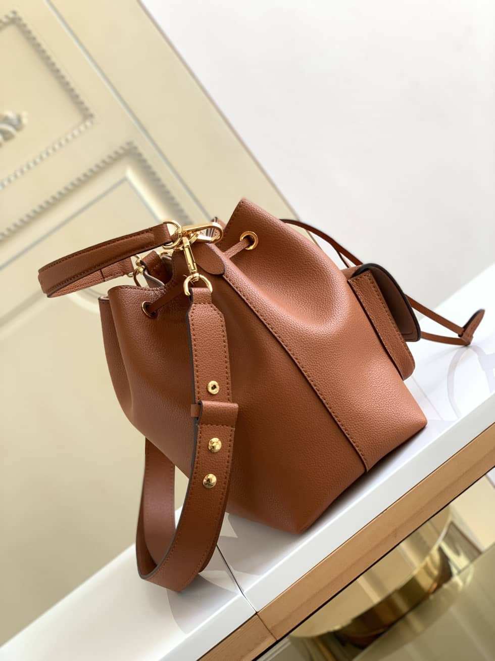 Louis Vuitton Lockme Grained Calf Leather Brown M57689 Replica Bucket Bag - DEEPREPS
