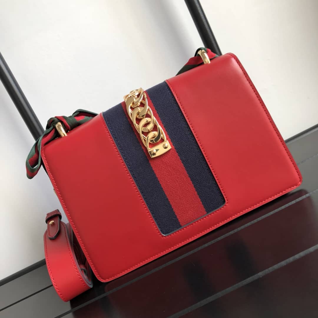 Gucci Sylvie Small Leather Shoulder Bag Replica Red 421882 - DEEPREPS