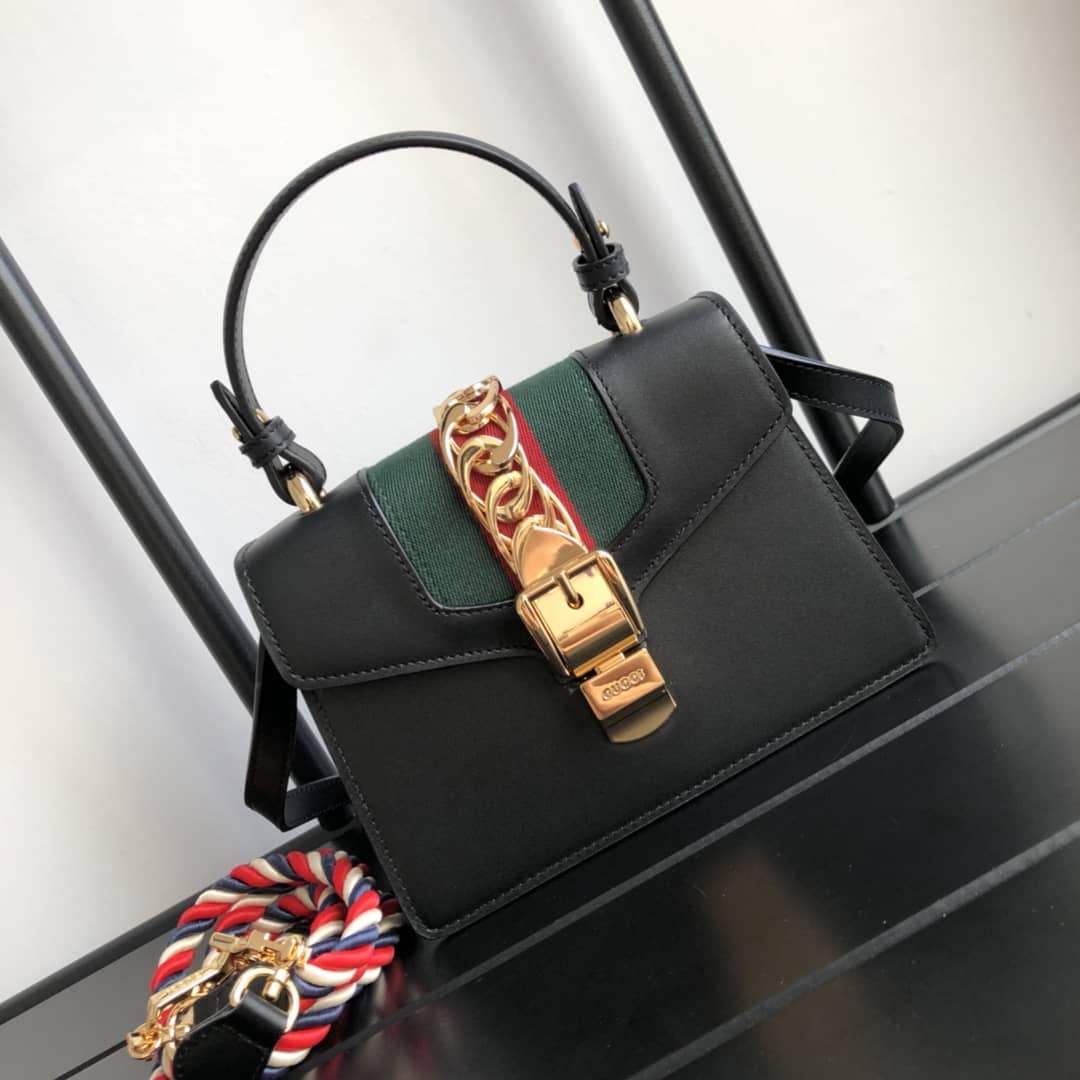 Gucci Sylvie Leather Mini Shoulder Bag Replica White Black 470270 - DEEPREPS