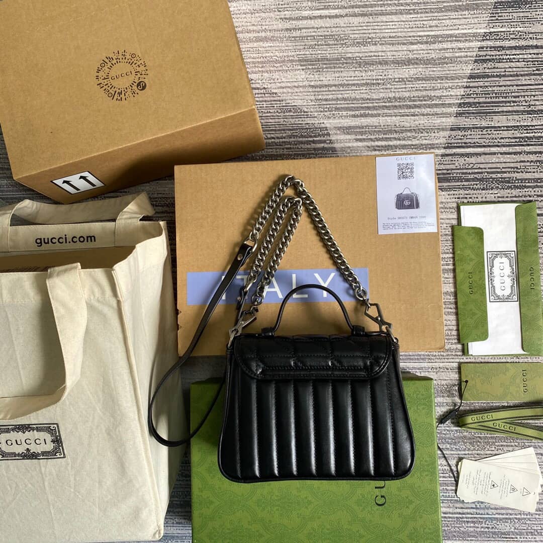 Gucci GG Marmont Mini Top Handle Bag Replica Black 583571 - DEEPREPS