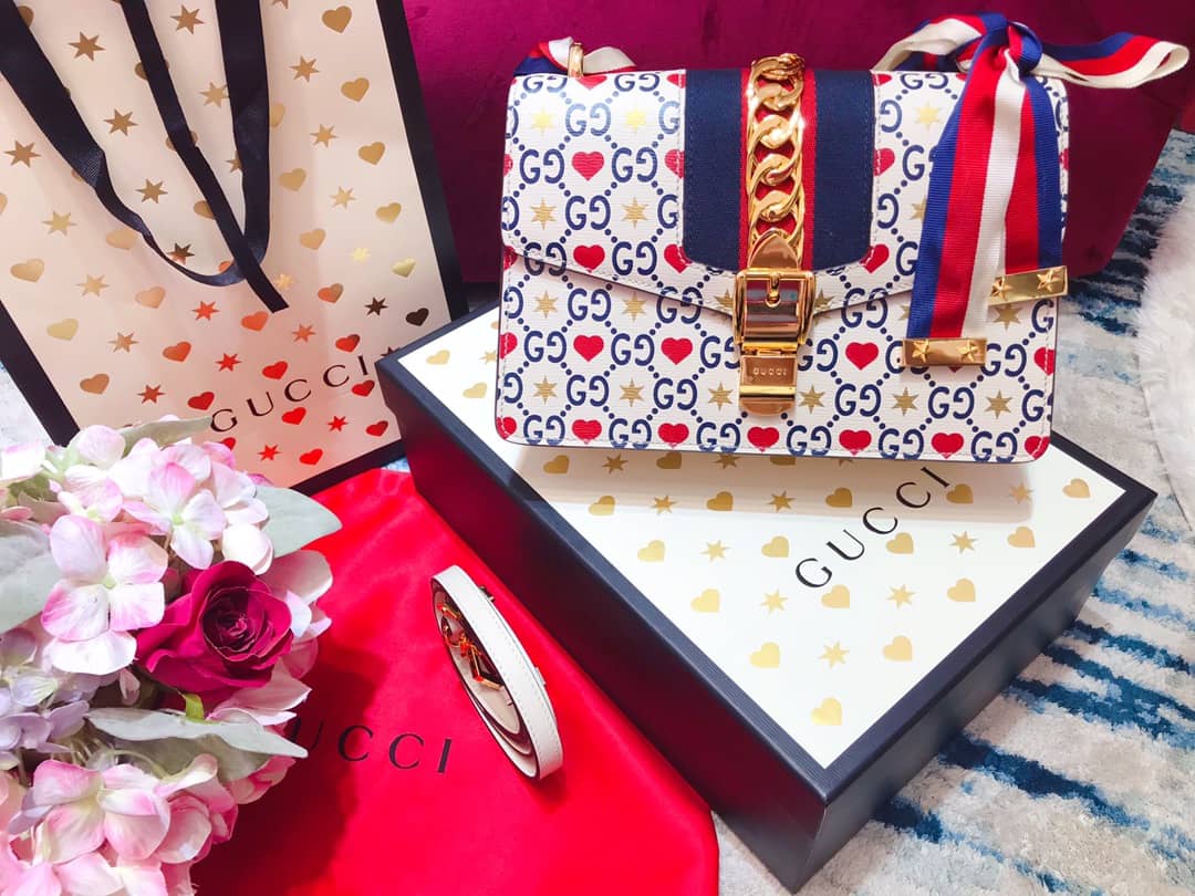 Gucci Sylvie Small Leather Shoulder Bag Replica White Blue 421882 - DEEPREPS