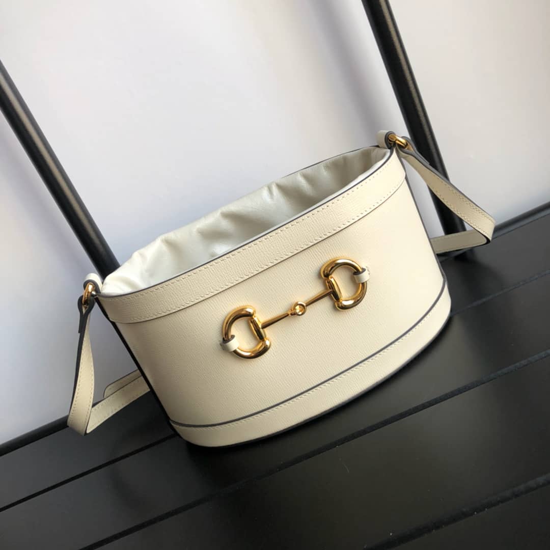 Gucci 1955 Horsebit Shoulder Bucket Bag Replica White 602118 - DEEPREPS