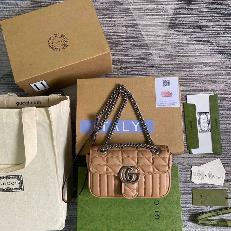 Gucci GG Marmont Mini Matelasse Shoulder Bag Brown Replica 446744 - DEEPREPS