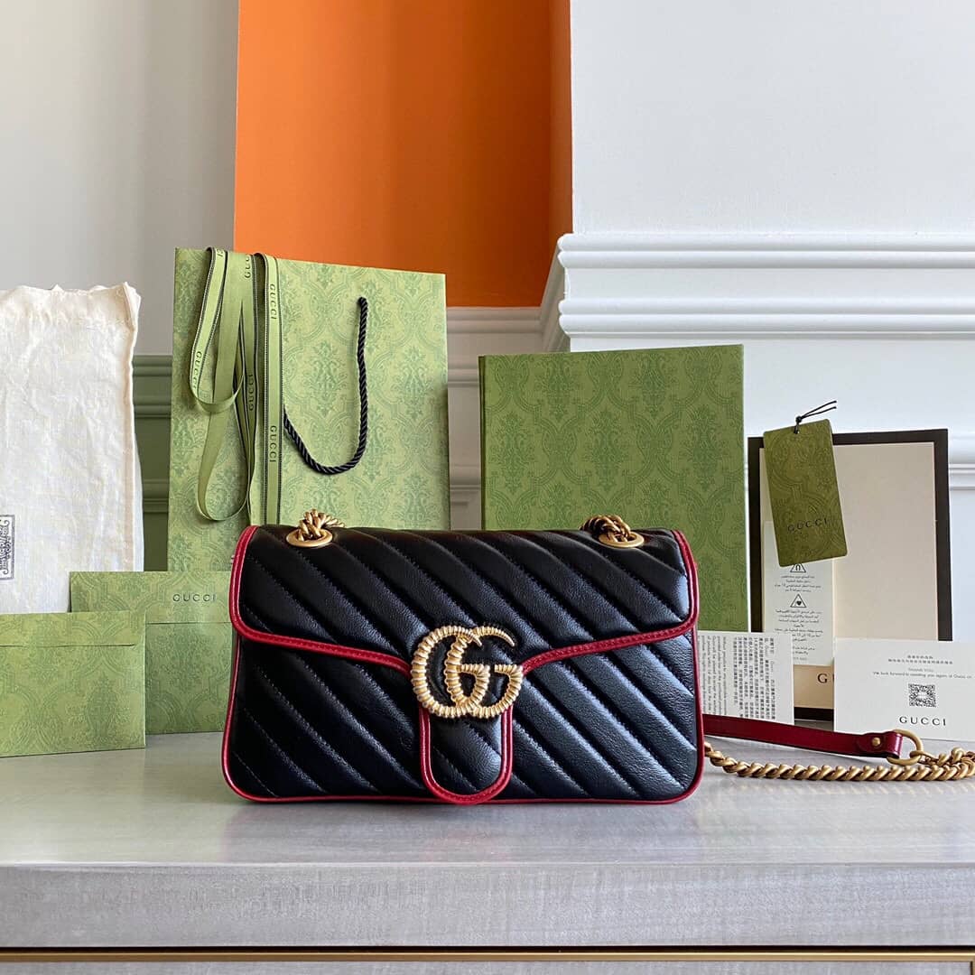 Gucci GG Marmont Matelasse Shoulder Bag Replica Black 443497 - DEEPREPS