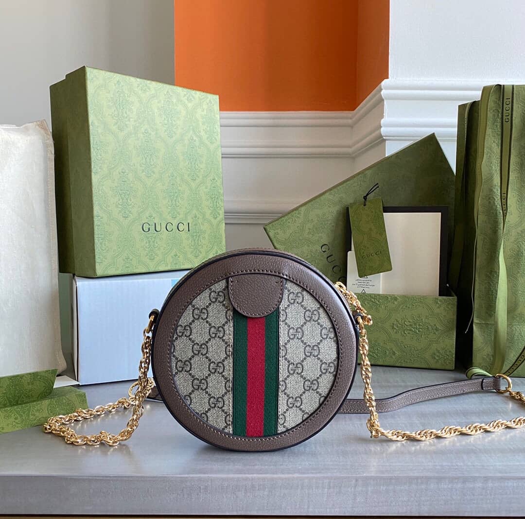 Gucci Ophidia Mini Round Shoulder Bag Replica Brown 550618 - DEEPREPS