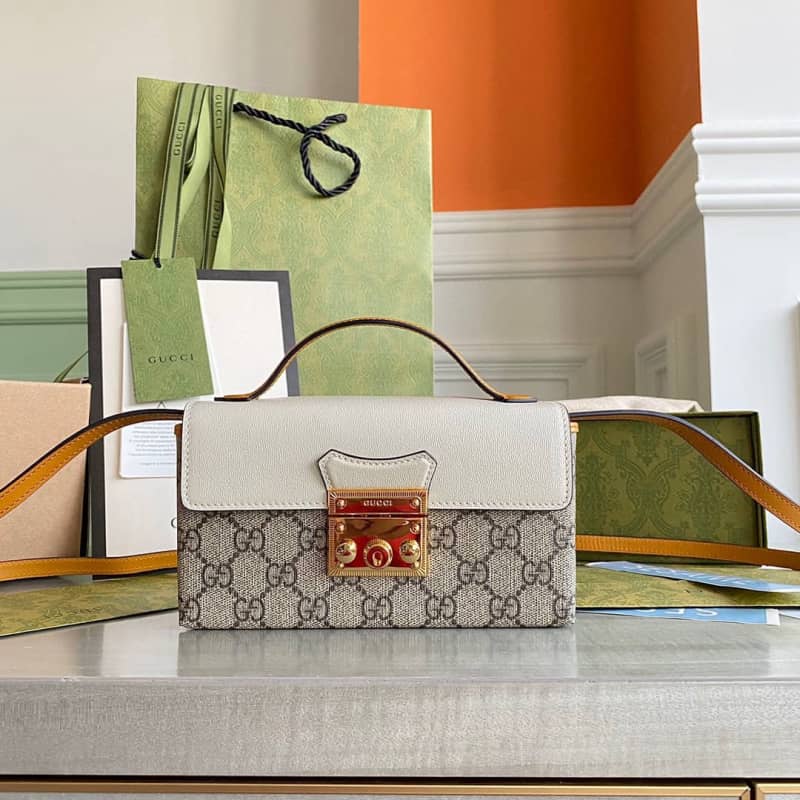 Gucci GG Supreme Canvas Padlock Mini Shoulder Bag Replica Gray White 652683 - DEEPREPS