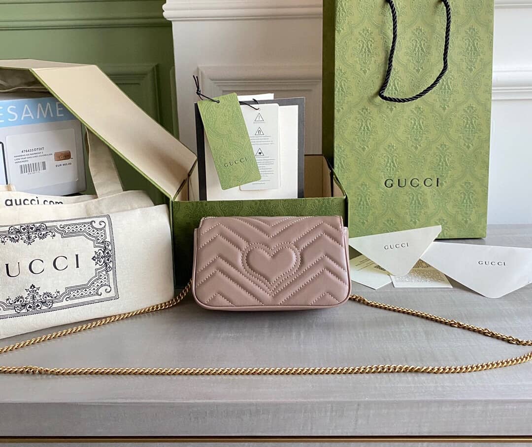 Gucci GG Marmont Matelasse Leather Mini Shoulder Bag Replica Pink 476433 - DEEPREPS