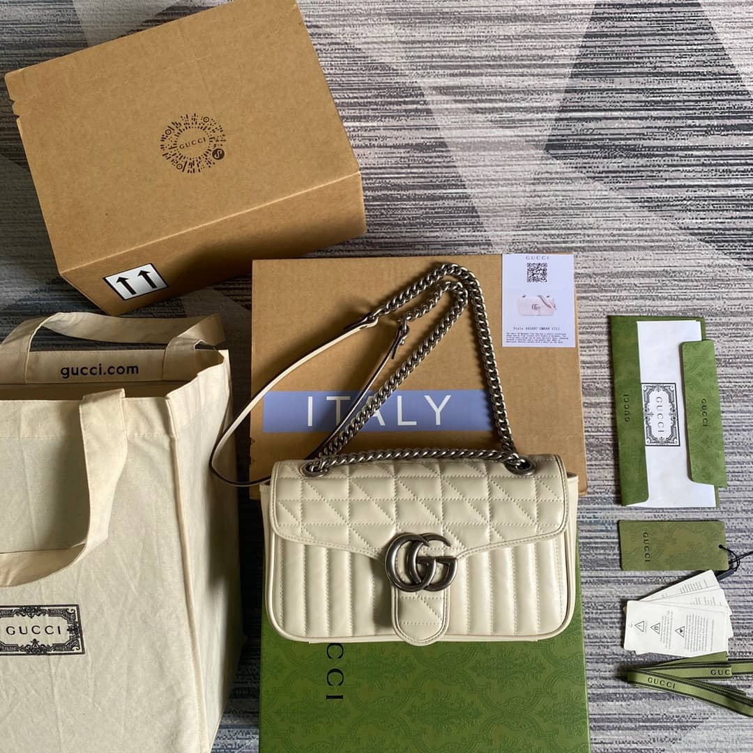 Gucci GG Marmont Matelasse Shoulder Bag Replica White 443497 - DEEPREPS