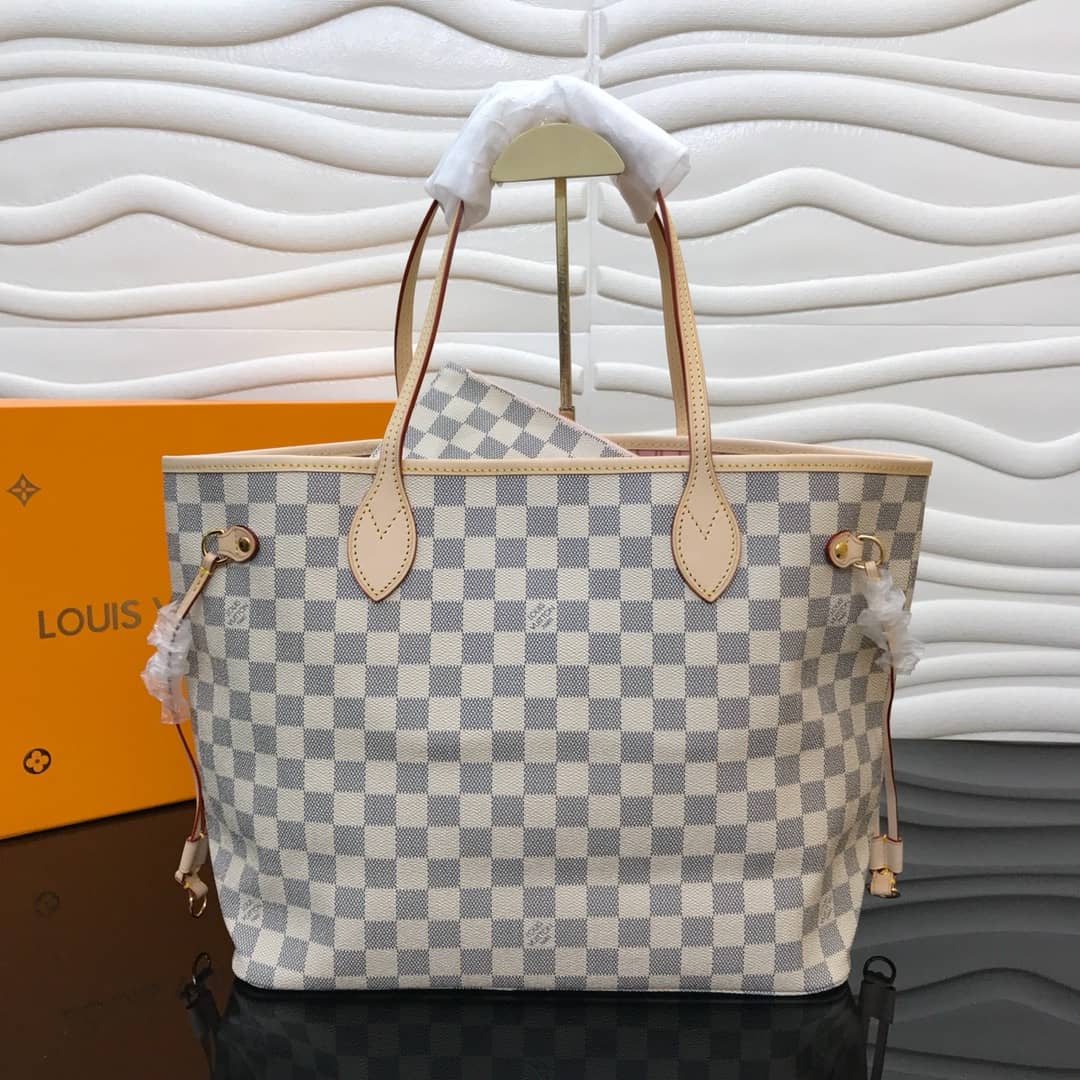 Louis Vuitton Neverfull MM Damier Azur Bag Replica Pink N40995 - DEEPREPS