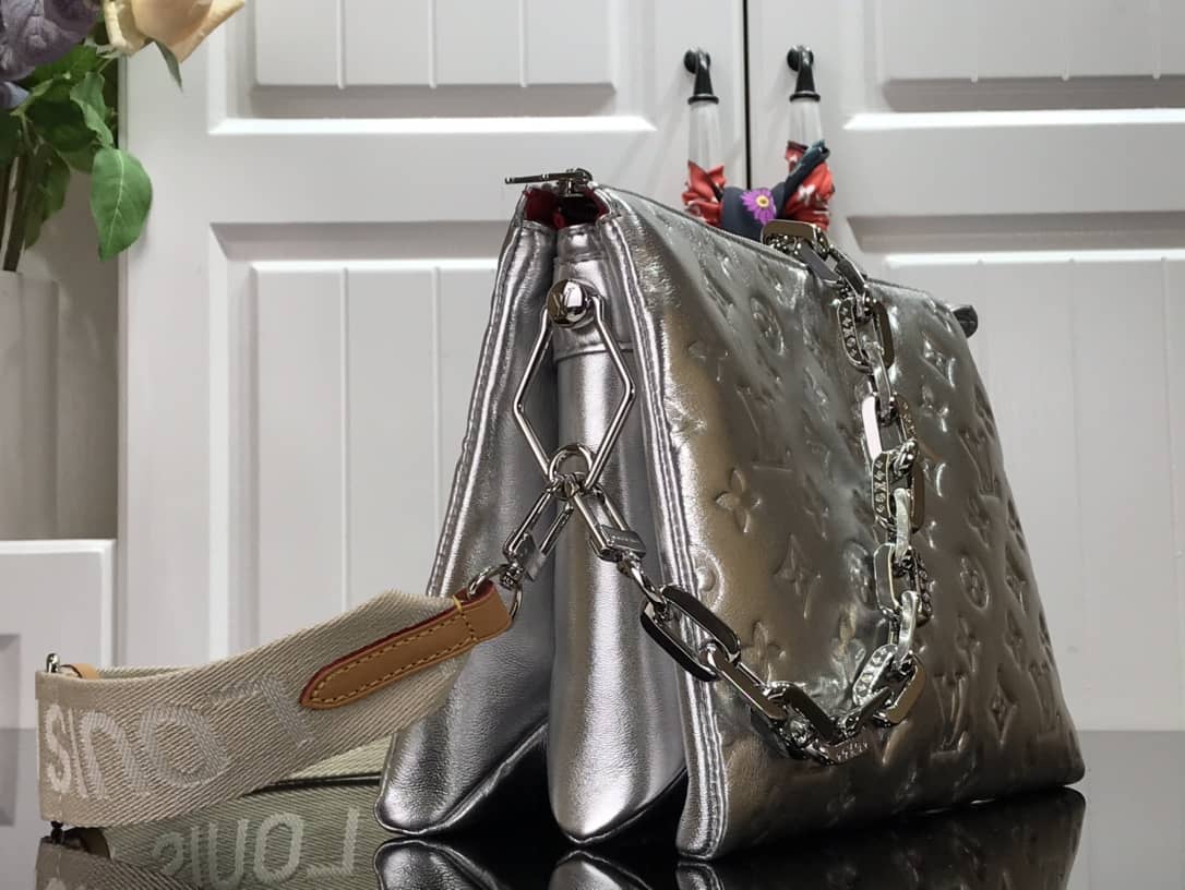 Louis Vuitton Cream Coussin PM Monogram Embossed Lambskin Replica Bag Silver M57793 - DEEPREPS
