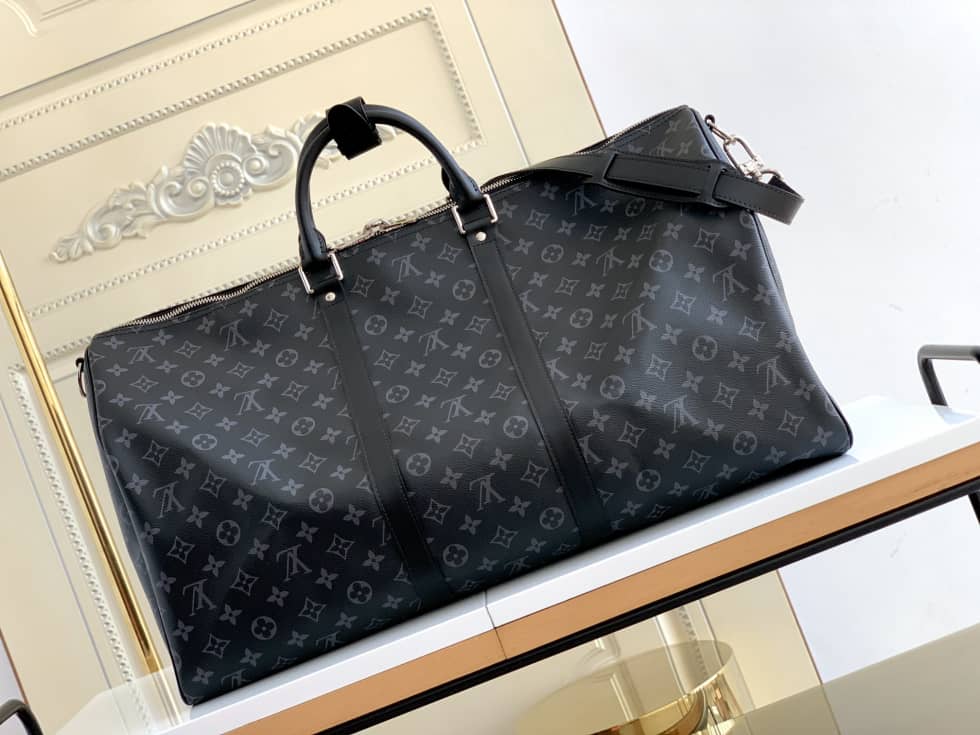 LV Duffle Bag Replica Keepall Bandouliere Duffle 55 Canvas Black M40605 - DEEPREPS