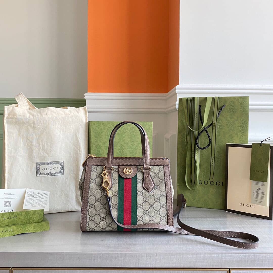 Gucci GG Supreme Ophidia Small Tote Shoulder Bag Replica Brown 547551 - DEEPREPS