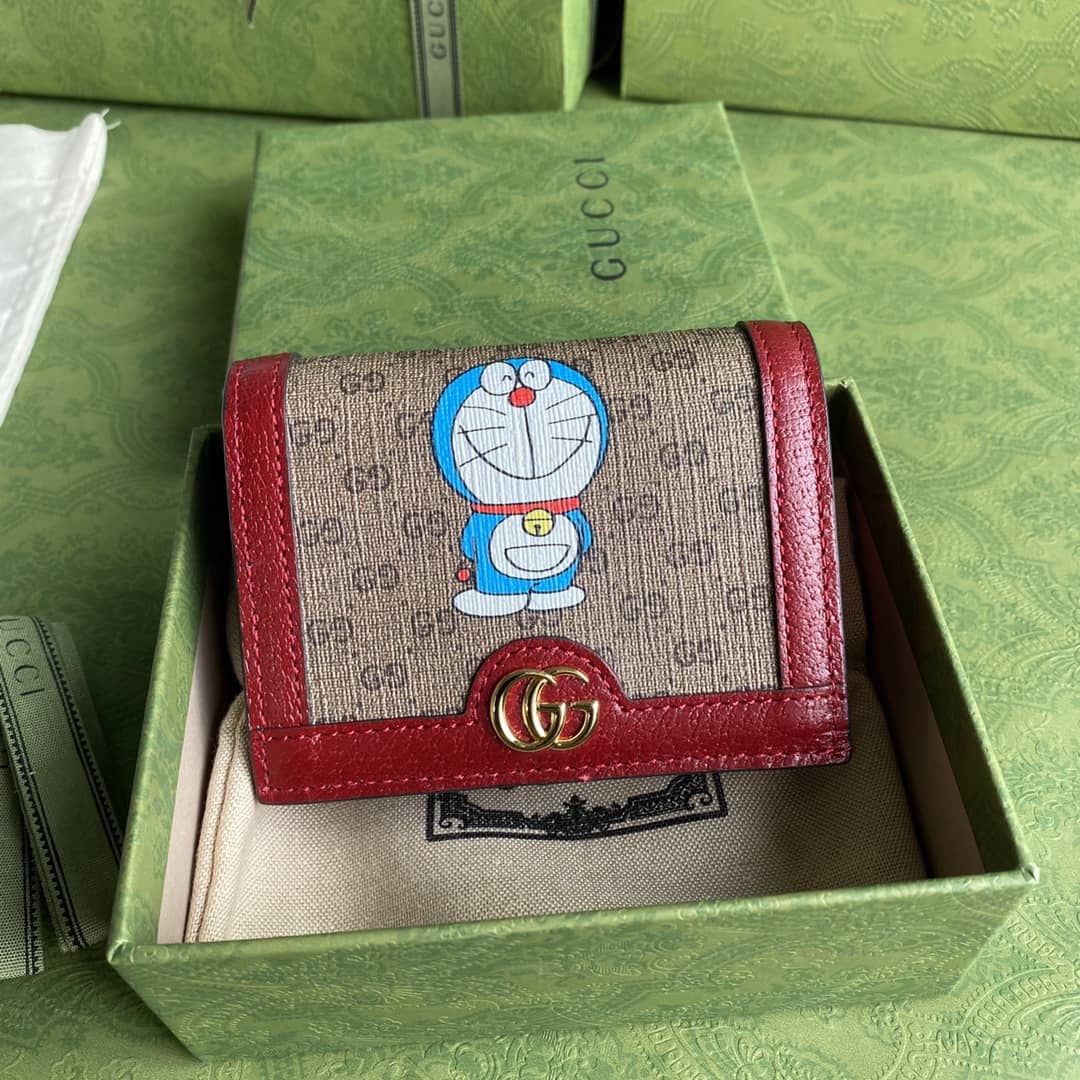 Gucci x Doraemon GG Supreme Mini Folded Wallet Replica 647788 - DEEPREPS