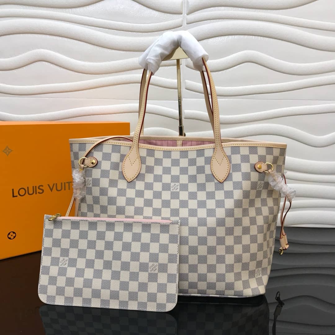 Louis Vuitton Neverfull MM Damier Azur Bag Replica Pink N40995 - DEEPREPS