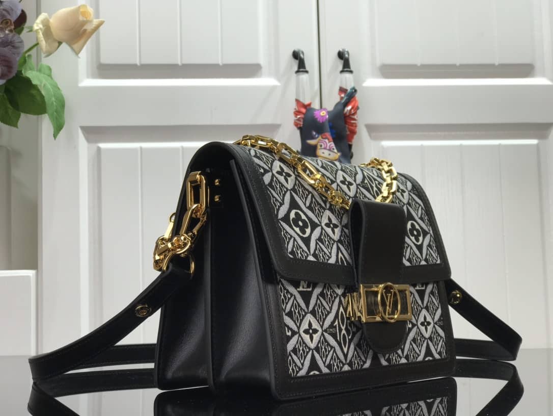 Louis Vuitton Since 1854 Jacquard Pattern Dauphine MM Replica Shoulder Bag Black M57211 - DEEPREPS