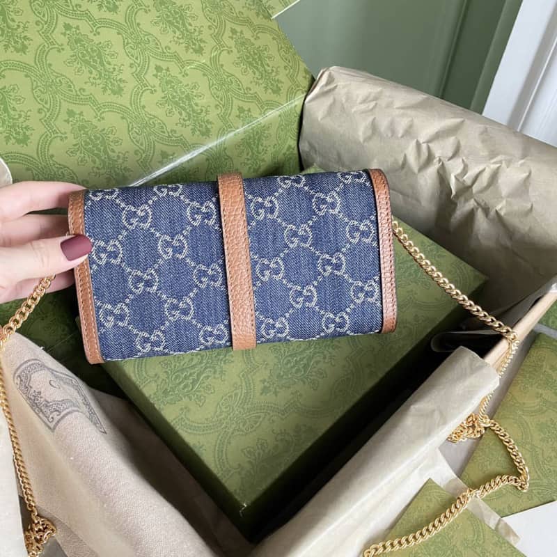 Gucci Jackie 1961 Chain Wallet Organic GG Denim Raplica 652681 - DEEPREPS
