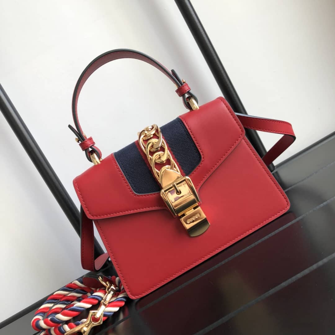 Gucci Sylvie Leather Mini Shoulder Bag Replica White Red 470270 - DEEPREPS