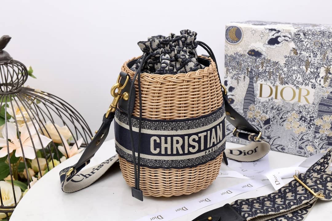 Christian Dior Wicker Bucket Bagblue Oblique - DEEPREPS