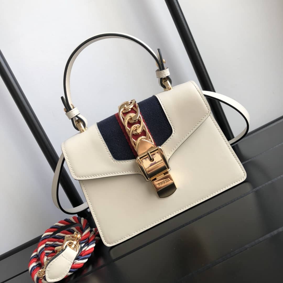 Gucci Sylvie Leather Mini Shoulder Bag Replica White 470270 - DEEPREPS
