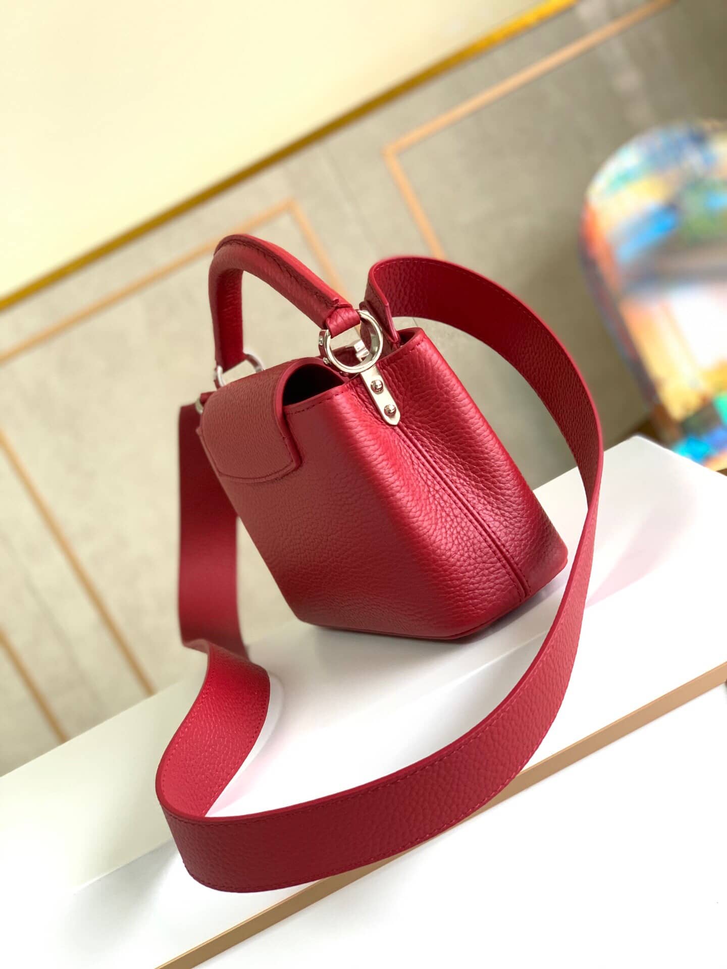 Louis Vuitton Taurillon Leather Capucines Mini Replica Bag Red M55985 - DEEPREPS