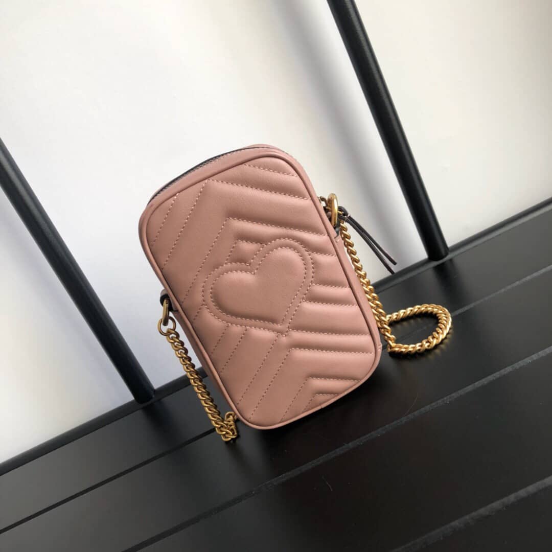 Gucci GG Marmont Mini Matelasse Leather Corssbody Bag Replica Pink 598597 - DEEPREPS