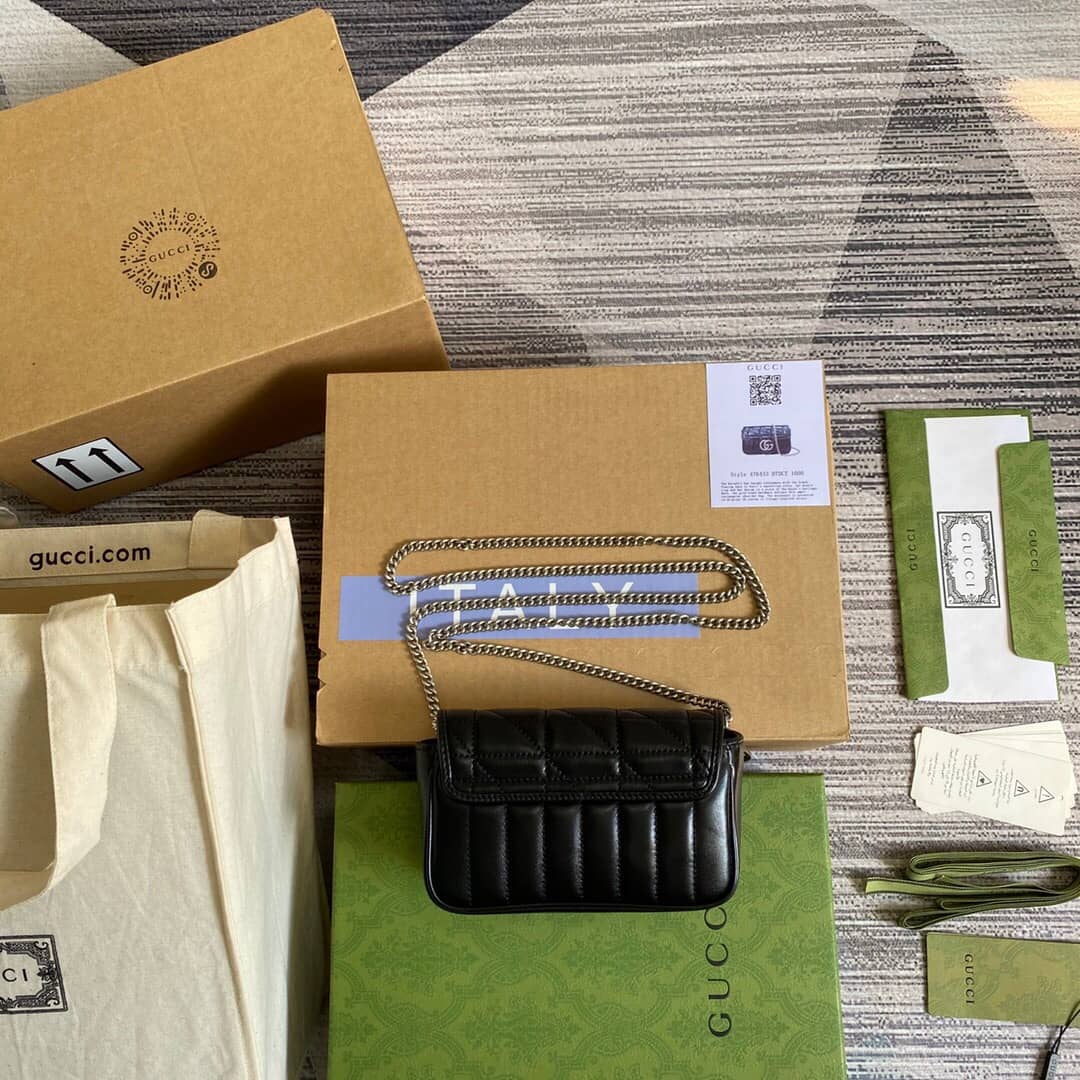 Gucci GG Marmont Matelasse Leather Mini Shoulder Bag Replica Black 476433 - DEEPREPS