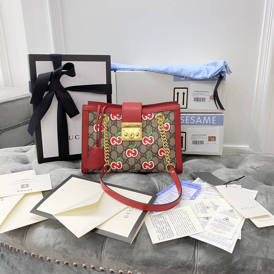 Gucci Padlock Small GG Supreme Canvas Shoulder Bag Replica Red 498156 - DEEPREPS