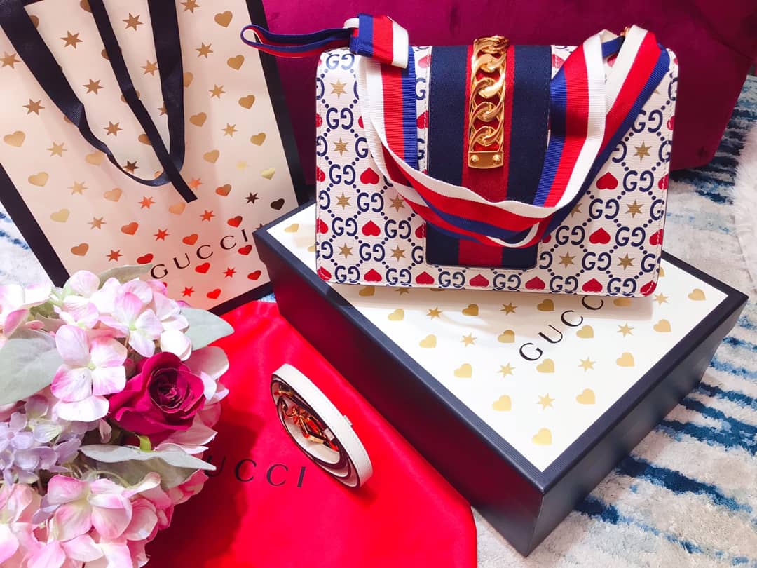 Gucci Sylvie Small Leather Shoulder Bag Replica White Blue 421882 - DEEPREPS