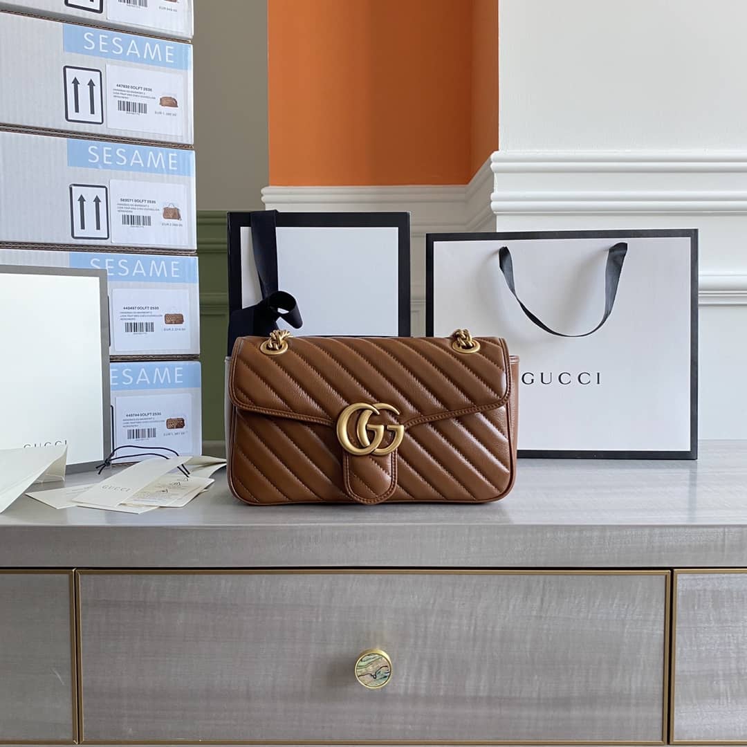 Gucci GG Marmont Matelasse Shoulder Bag Replica Brown 443497 - DEEPREPS