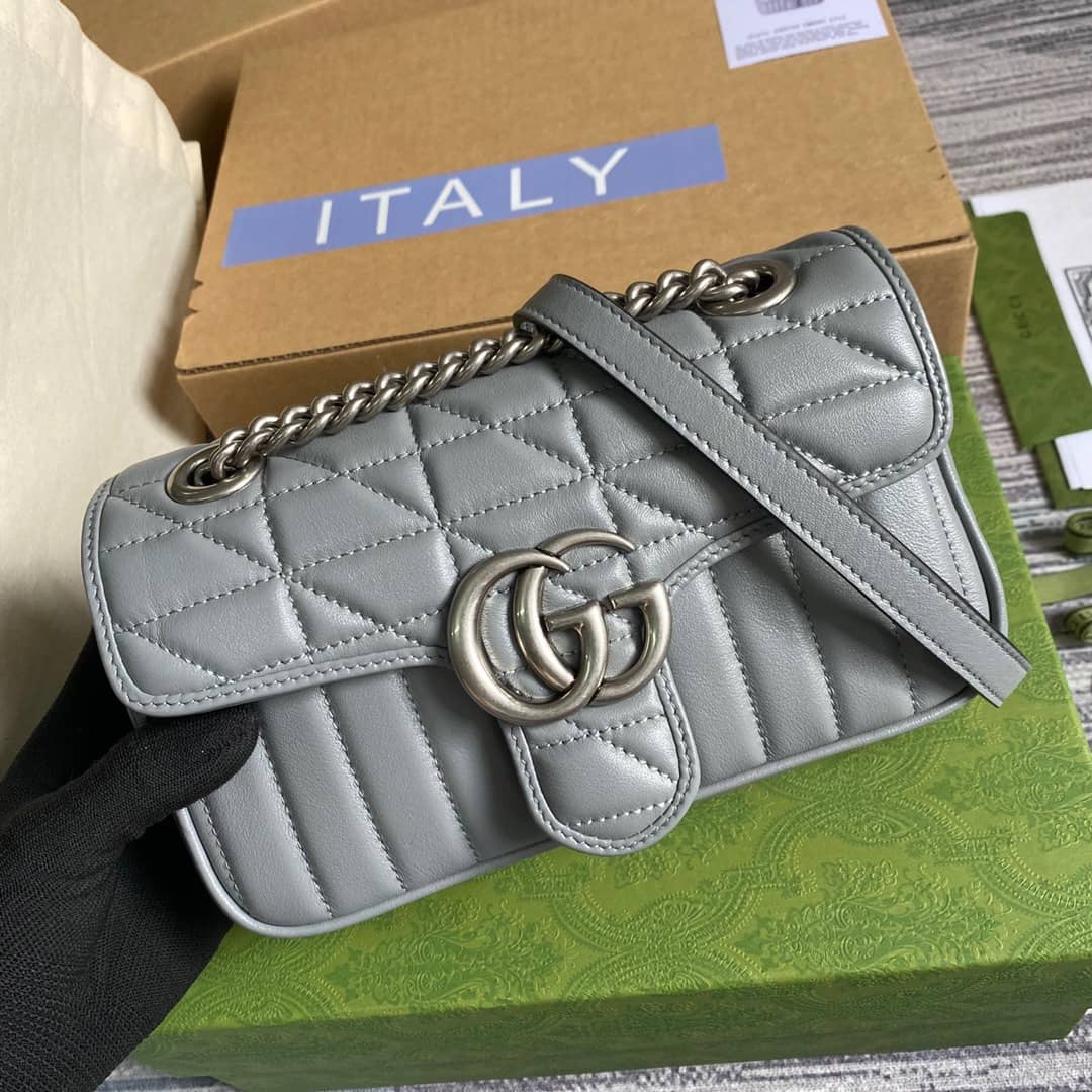 Gucci GG Marmont Mini Matelasse Shoulder Bag Replica Gray 446744 - DEEPREPS