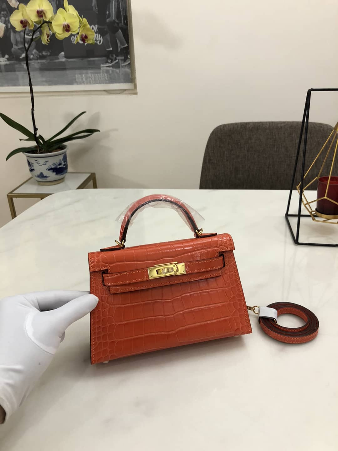 Hermes Kelly Dupe Mini19CM Crocodile Shiny Replica Bag - DEEPREPS