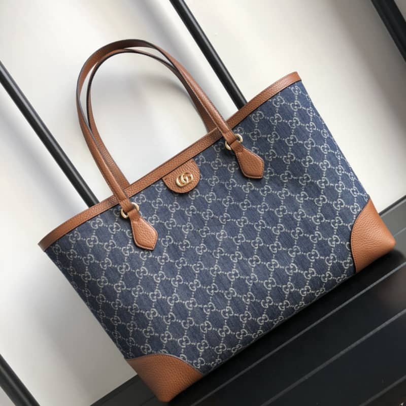 Gucci Ophidia Leather Tote Replica Blue 631685 - DEEPREPS