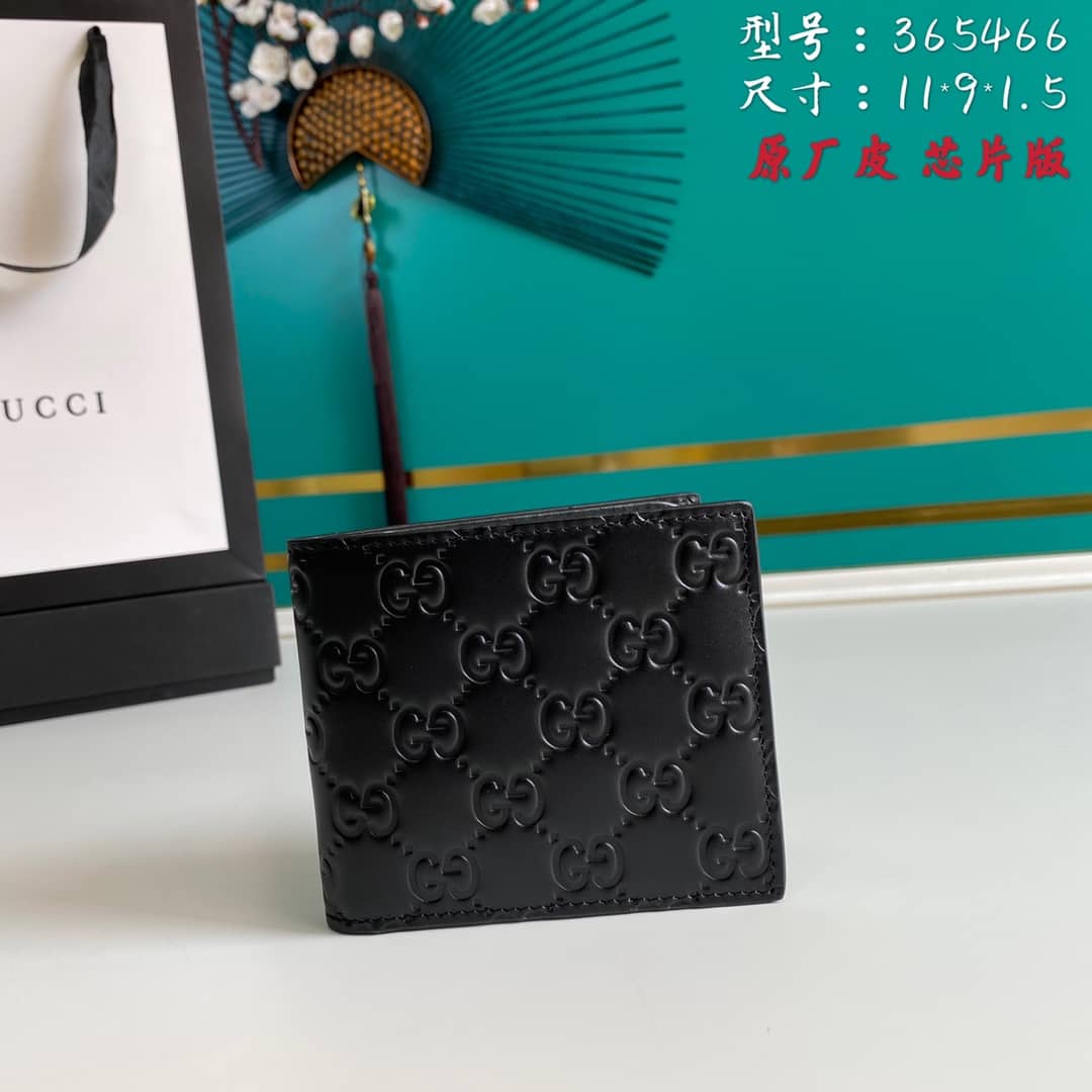 Gucci Mens Signature Leather Bi-fold Wallet Black Replica 365466 - DEEPREPS