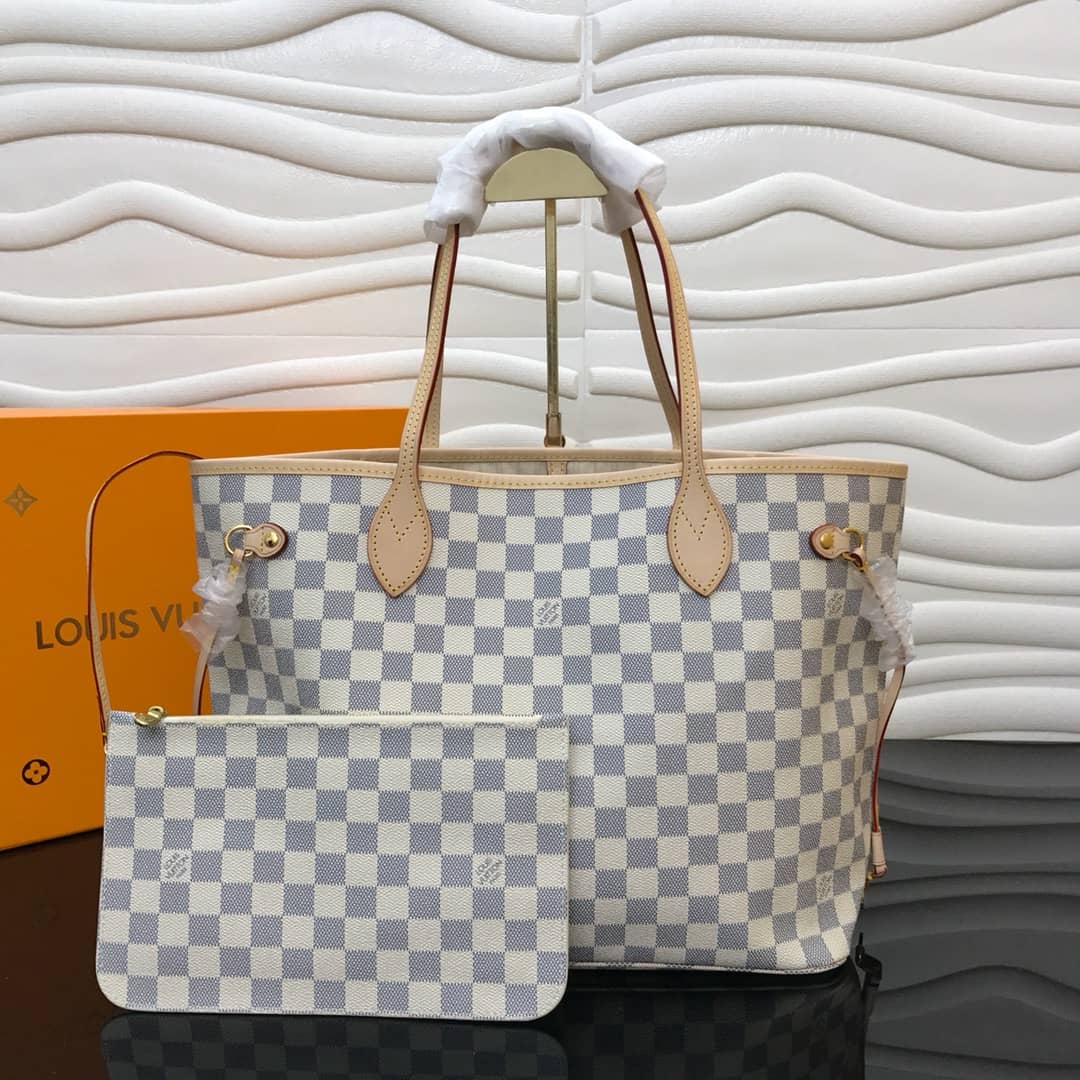 Louis Vuitton Neverfull MM Damier Azur Bag Replica White N40995 - DEEPREPS