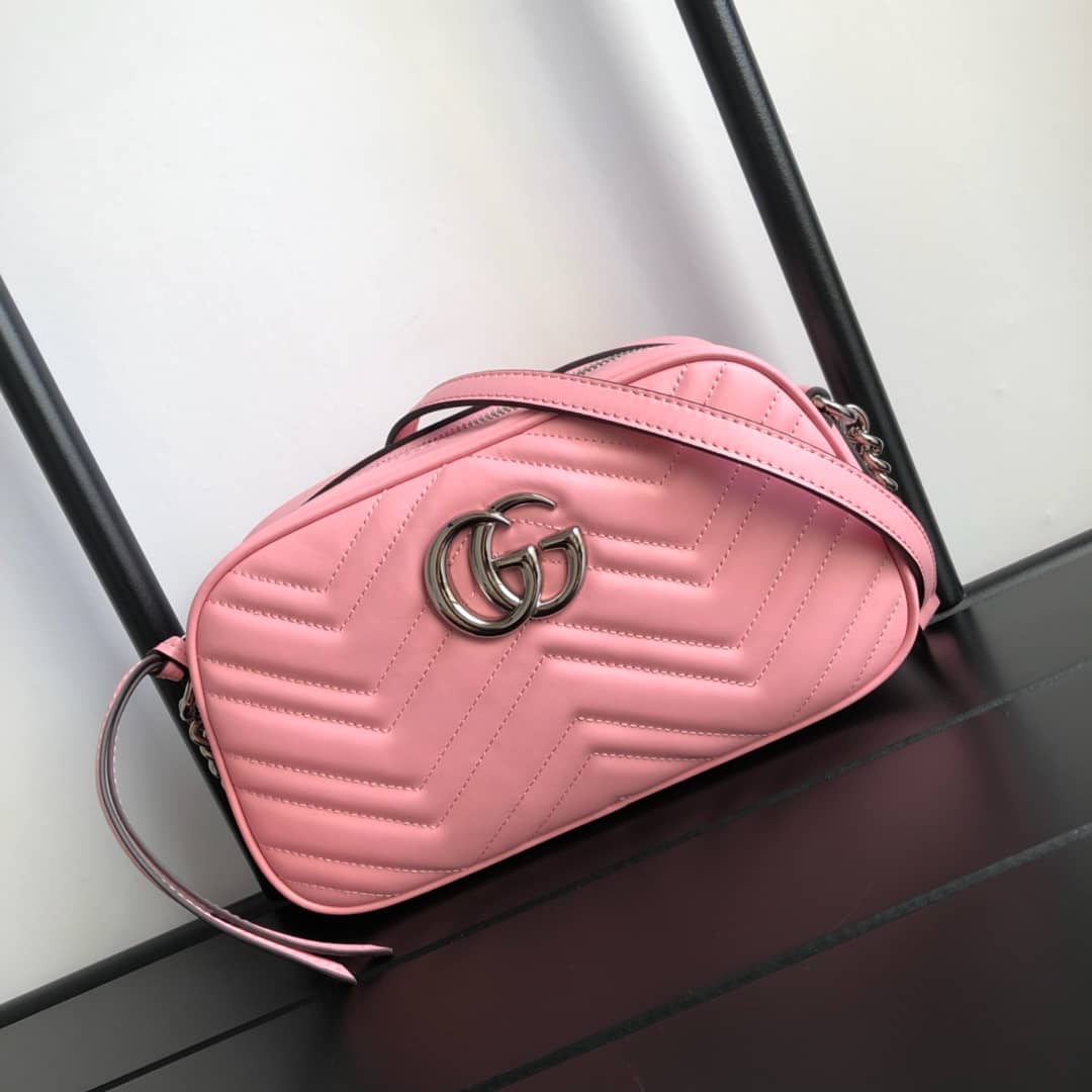Gucci Handbag Dupes GG Marmont Small Shoulder Handbag Camera Bag Replica Pink 447632 - DEEPREPS