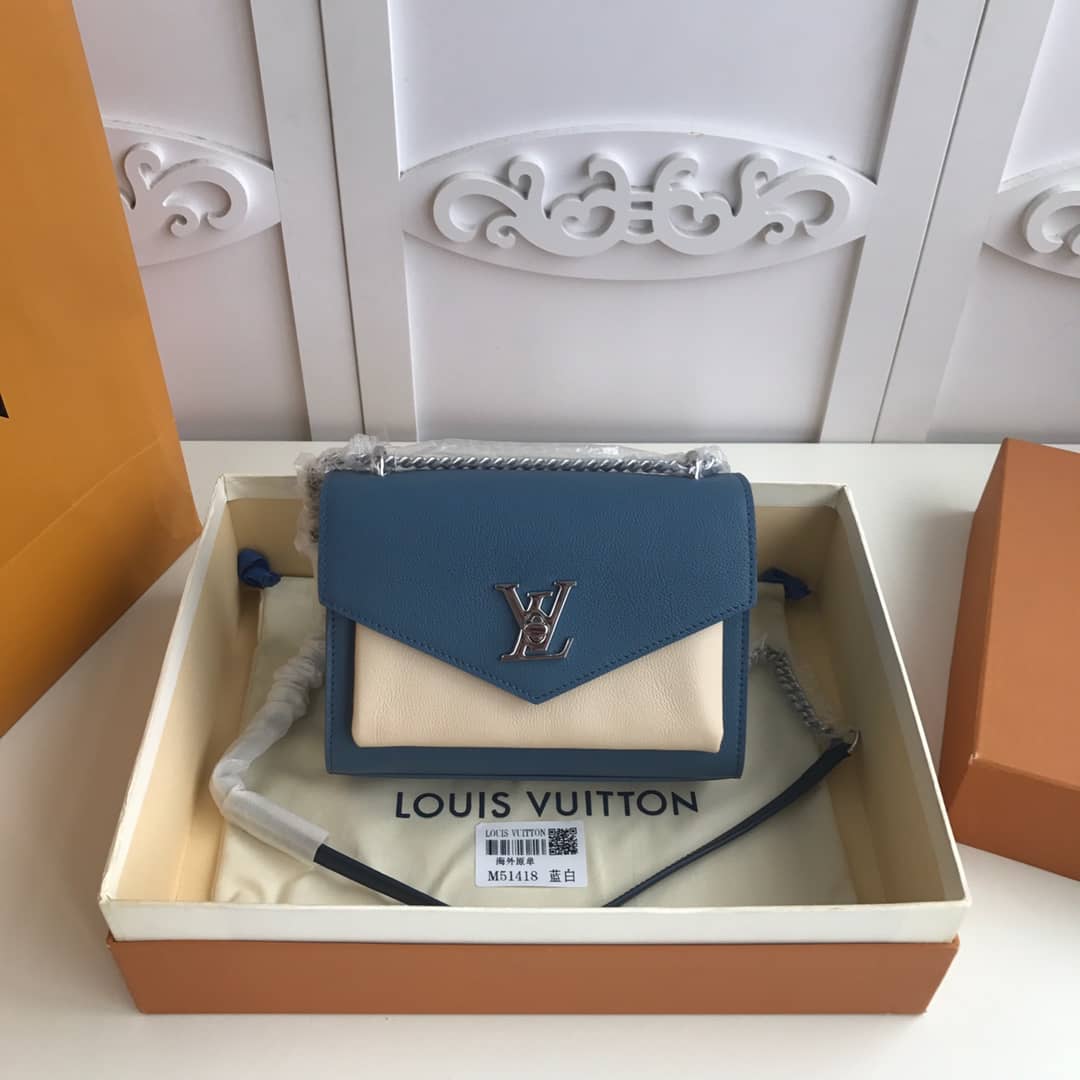 Louis Vuitton MyLockMe BB Calf Chain Replica Shoulder Bag Blue White M51418 - DEEPREPS