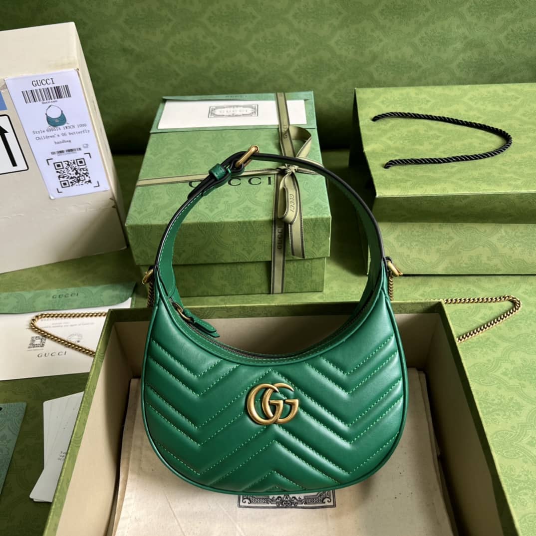 Gucci GG Marmont Half-moon-shaped Mini Green 699514 Replica Hobo Bag - DEEPREPS