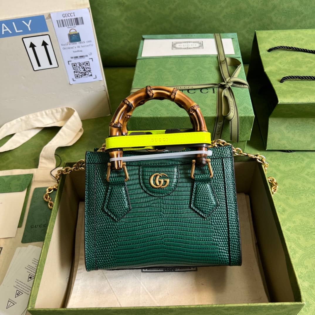 Gucci Diana Lizard Mini Bag Dark Green 675800 Replica Tote - DEEPREPS