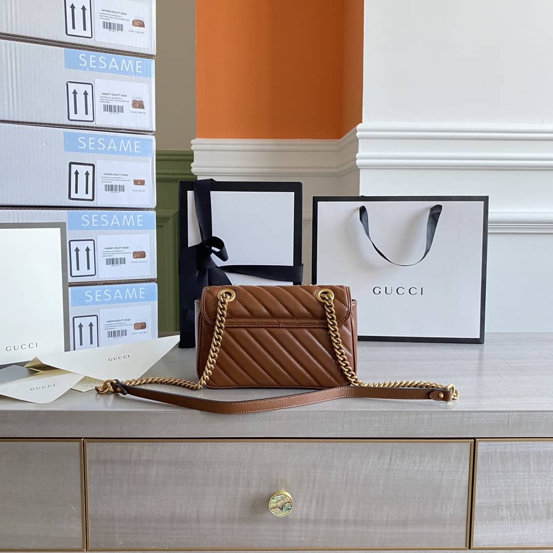 Gucci GG Marmont Mini Matelasse Shoulder Bag Replica Brown 446744 - DEEPREPS