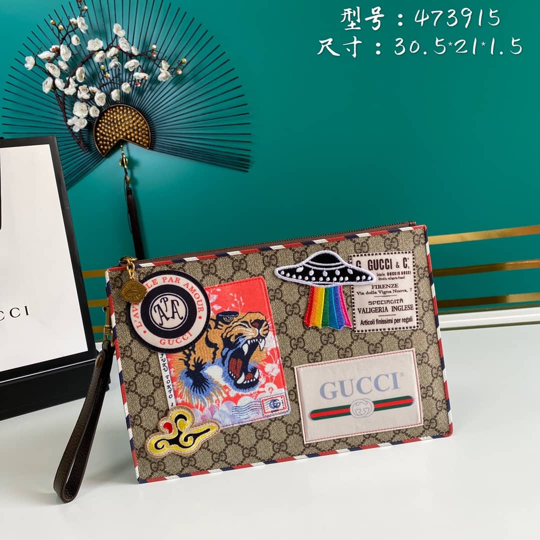 Gucci GG Supreme Monogram Courrier Zip Pouch Replica 473915 - DEEPREPS