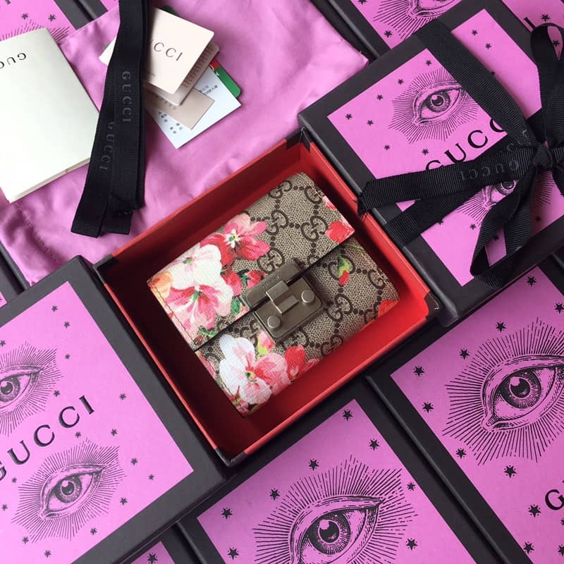 Gucci Padlock Bee Star Print Calfskin Wallet Replica 453155 - DEEPREPS