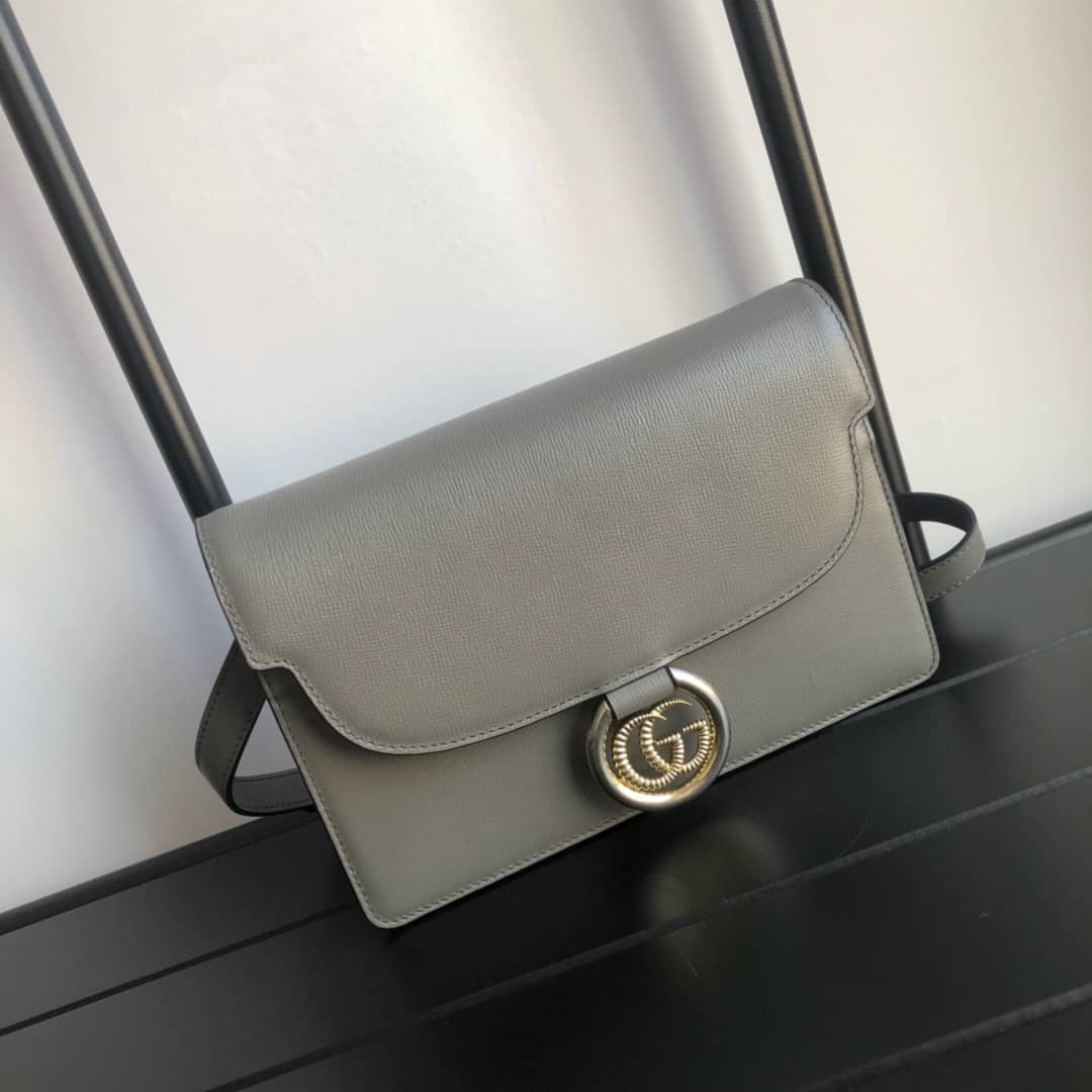 Gucci GG Ring Torchon Leather Shoulder Bag Replica Gray 589474 - DEEPREPS
