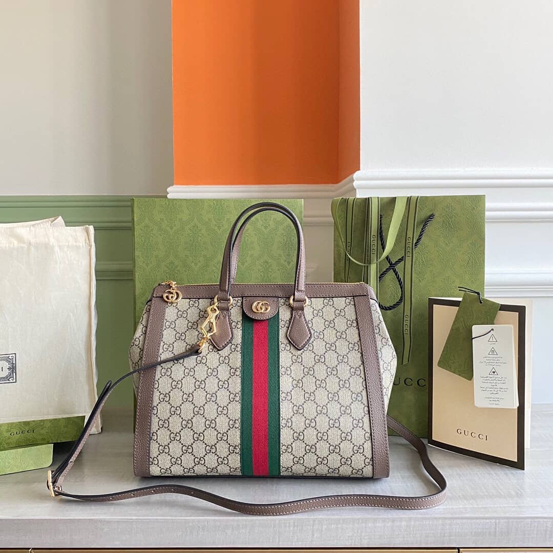 Gucci Ophidia Medium GG Supreme Tote Shoulder Bag Replica Gray 524537 - DEEPREPS