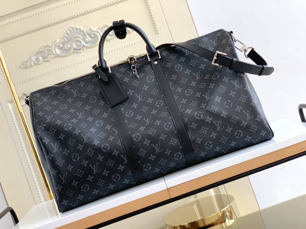LV Duffle Bag Replica Keepall Bandouliere Duffle 55 Canvas Black M40605 - DEEPREPS