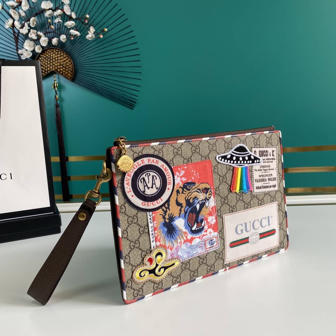 Gucci GG Supreme Monogram Courrier Zip Pouch Replica 473915 - DEEPREPS