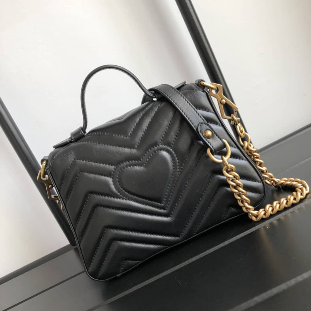 Gucci GG Marmont Mini Leather Top Handle Bag Replica Black 547260 - DEEPREPS